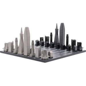 San Francisco Edition Stainless Steel Chess Set with Wood Map Board