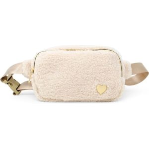 Fuzzy Belt Bag with Heart - Cream